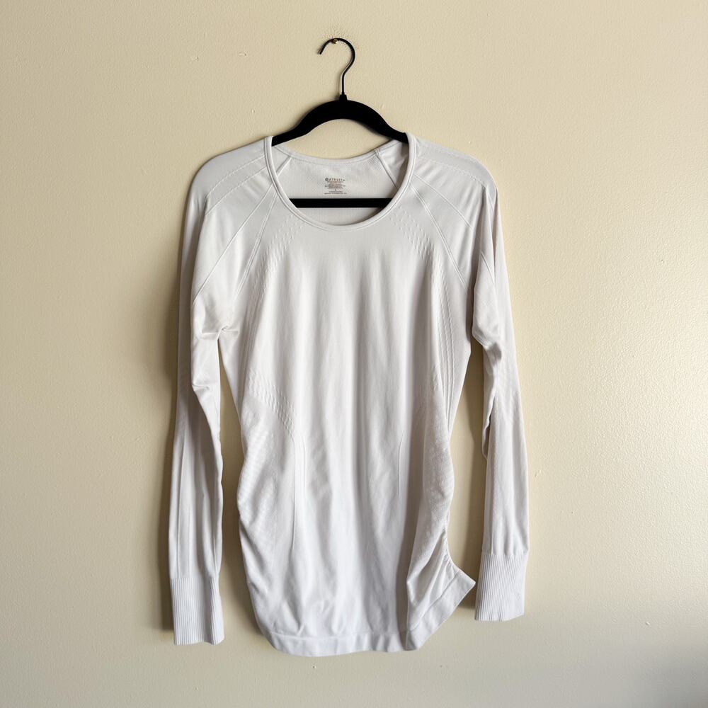 Athleta White Momentum Seamless Ruched Side Long Sleeve Workout Top Large